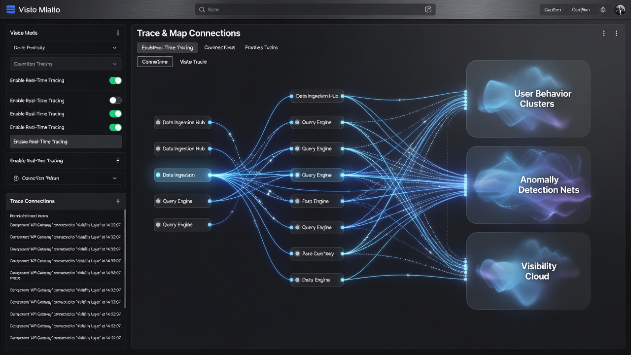 Visualization of visibility pattern outputs generated by linked analytics components over time